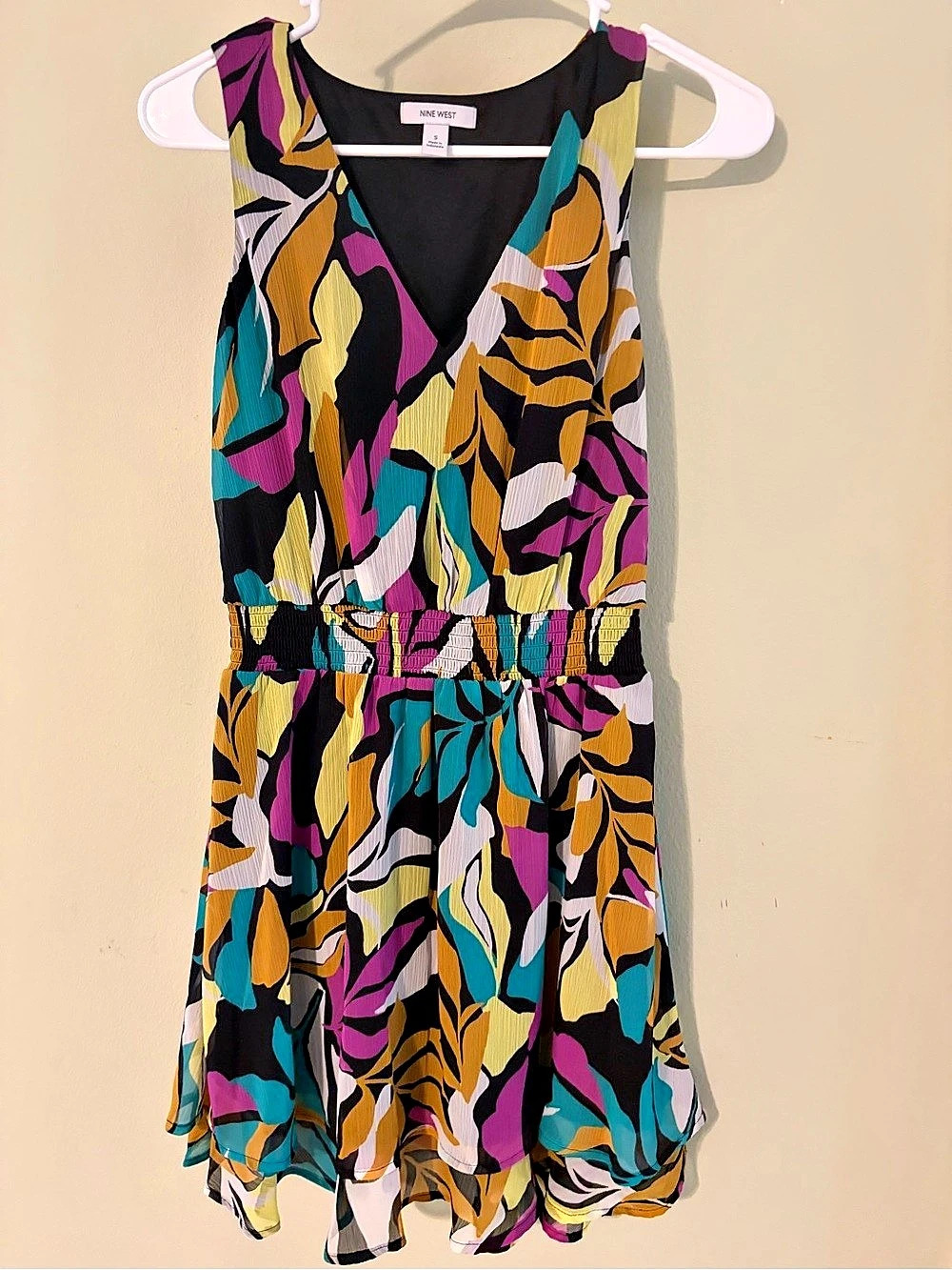 Nine West Abstract Mini Dress in Black & Purple Size Small
